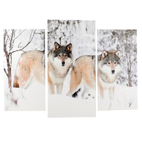 Модульная картина "Волки в снегу" (2-25х50, 30х60 см) 60х80 см