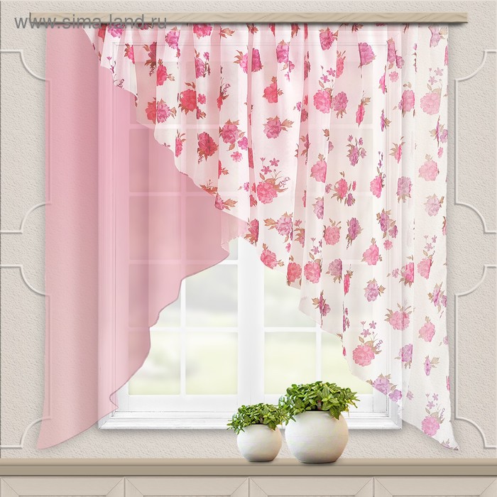 Комплект штор для кухни «Марианна», размер 300х160 см, цвет светло-розовый - Фото 1