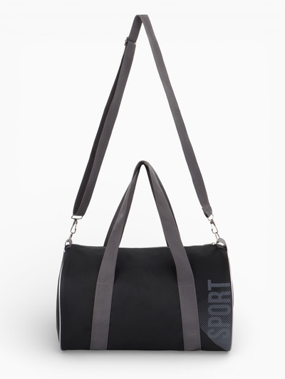 Сумка спортивная на молнии, без подкладки, длинный ремень, средний размер, цвет чёрный/серый