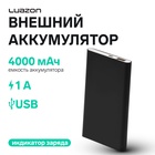 Внешний аккумулятор Luazon PB-17, 4000 мАч, USB, 1 А, индикатор, тонкий корпус,металл,чёрный 4311101 - фото 1072662