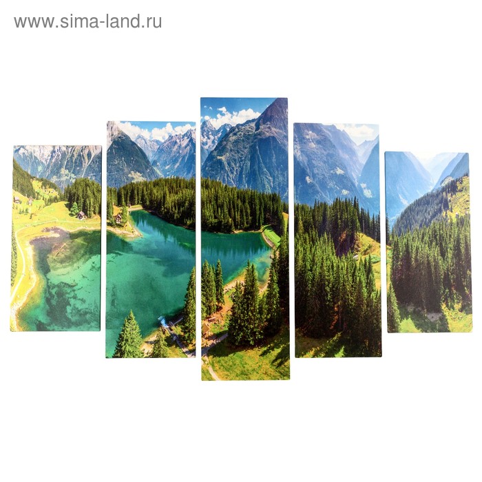 Модульная картина "Лесное озеро в горах" (2-25х50, 2-25х67, 25х80 см) 80х140 см - Фото 1