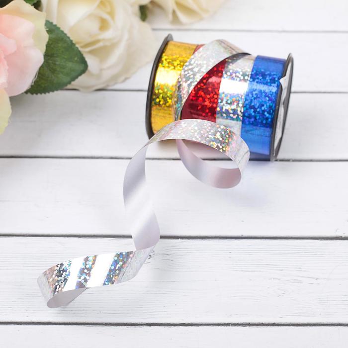 Лента упаковочная голография, для декора и подарков, МИКС 4 цвета, 1.2 см × 3 м - Фото 1