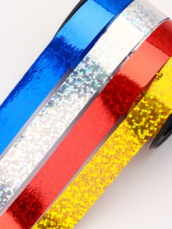 Лента упаковочная голография, для декора и подарков, МИКС 4 цвета, 1.2 см × 3 м - Фото 1