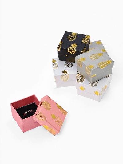 Коробочка подарочная под кольцо, серьги «Ананасы», 5×5 см, (размер полезной части 4.5×4.5 см), МИКС