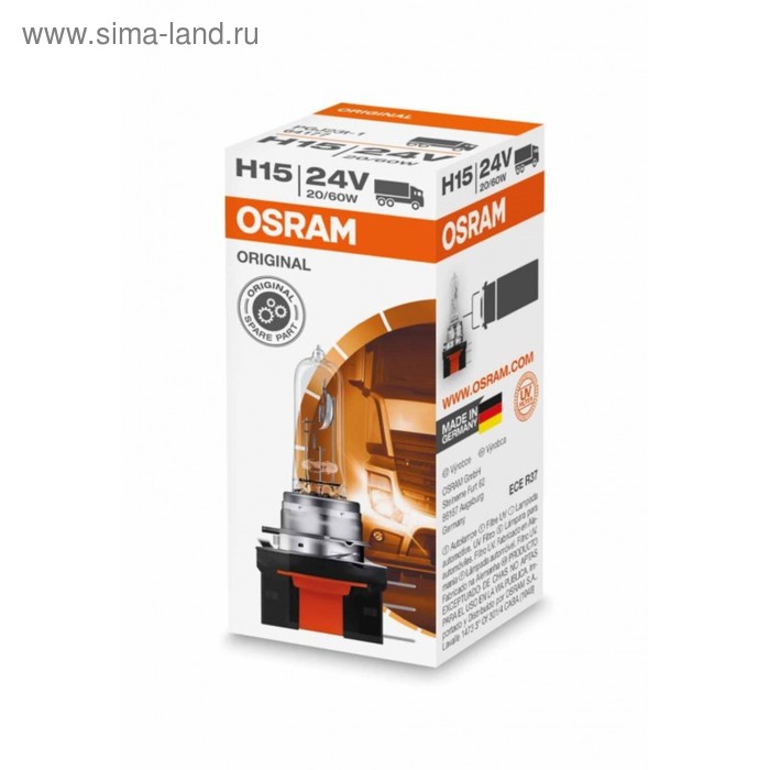 Лампа автомобильная Osram, H15, 24 В, 20/60 Вт, 64177 - Фото 1