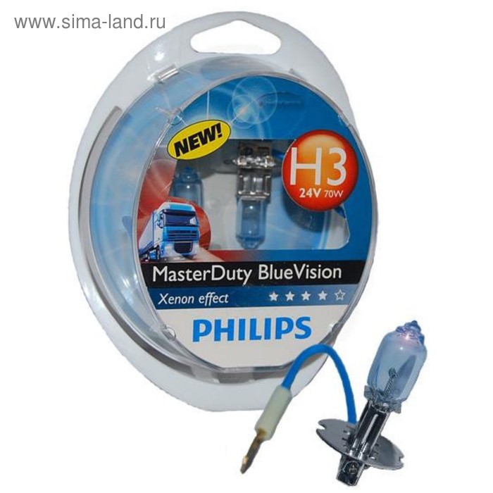 Лампа автомобильная Philips MasterDuty BlueVision, H3, 24 В, 70 Вт, набор 2 шт, 13336MDBVS2 470047 - Фото 1