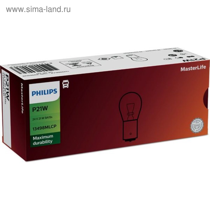 Лампа автомобильная Philips MasterLife, P21W, 24 В, 21 Вт, 13498MLCP - Фото 1