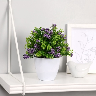 Искусственный цветок в горшке «Озотамнус в листве», 8×16 см, МИКС