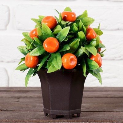Искусственный цветок в горшке «Мандариновый куст», 13×18 см
