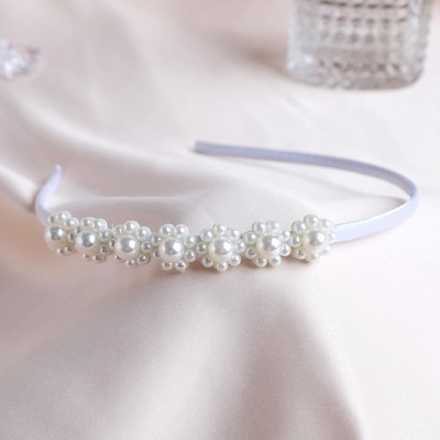 Ободок для волос «Бланш», бусины цветочки, 0.5 см, белый