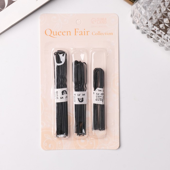 Шпильки для волос, набор 30 шт., 6 см, 7 см, 8 см, чёрные - Фото 1