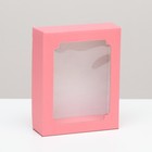 Коробка сборная без печати крышка-дно красная с окном 18 х 15 х 5 см - Фото 1