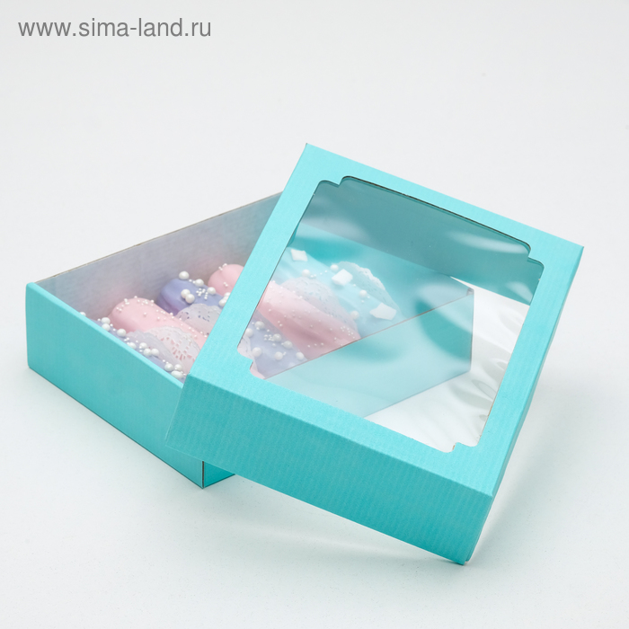 Коробка сборная, крышка-дно, с окном, голубая, МИКС голубого, 18 х 15 х 5 см