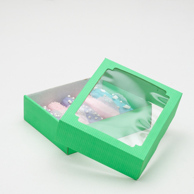 Коробка сборная, крышка-дно, с окном, мятная, 18×15×5 см