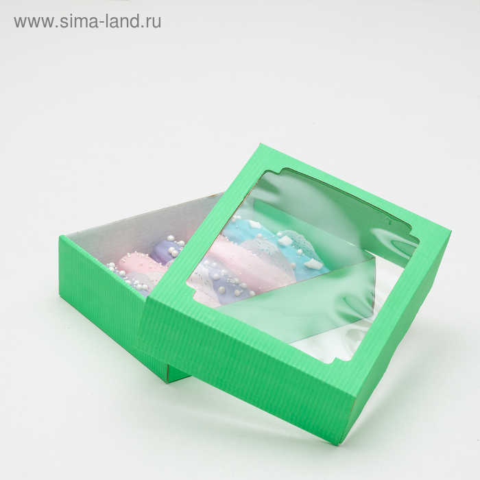 Коробка сборная, крышка-дно, с окном, мятная, 18×15×5 см