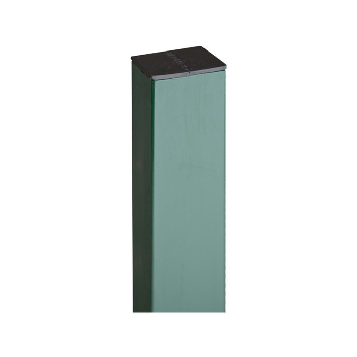 Столб, 62 × 55 мм, толщина 1,4 мм, высота 2 м, 3 отверстия, под бетон, с заглушкой, цинк, зелёный