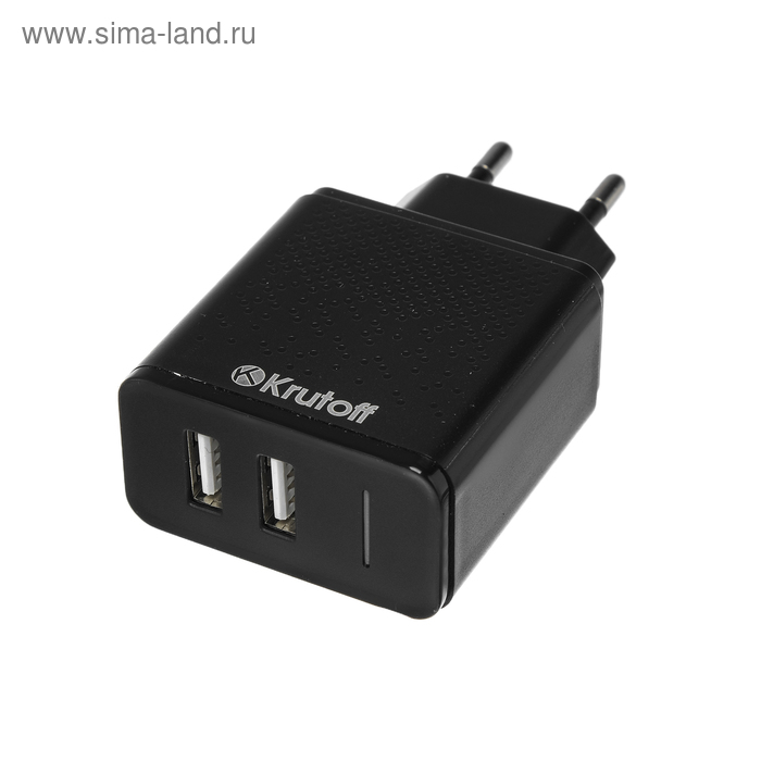 Сетевое зарядное устройство Krutoff, 2 USB, 2.4 A, черное