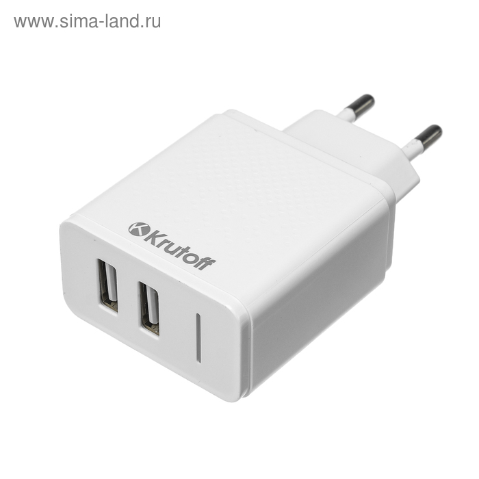 Сетевое зарядное устройство Krutoff, 2 USB, 2.4 A, белое