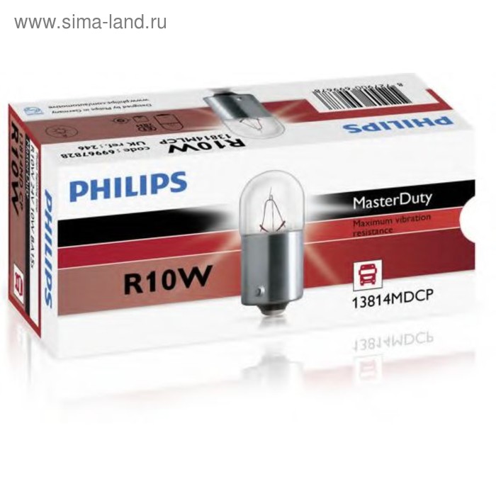 Лампа автомобильная Philips MasterDuty, R10W, 24 В, 10 Вт, 13814MDCP - Фото 1