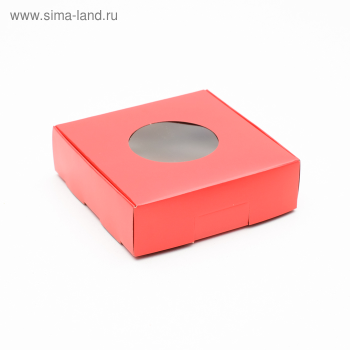 Коробка для печенья, с окном, красная, 10 х 10 х 3 см - Фото 1