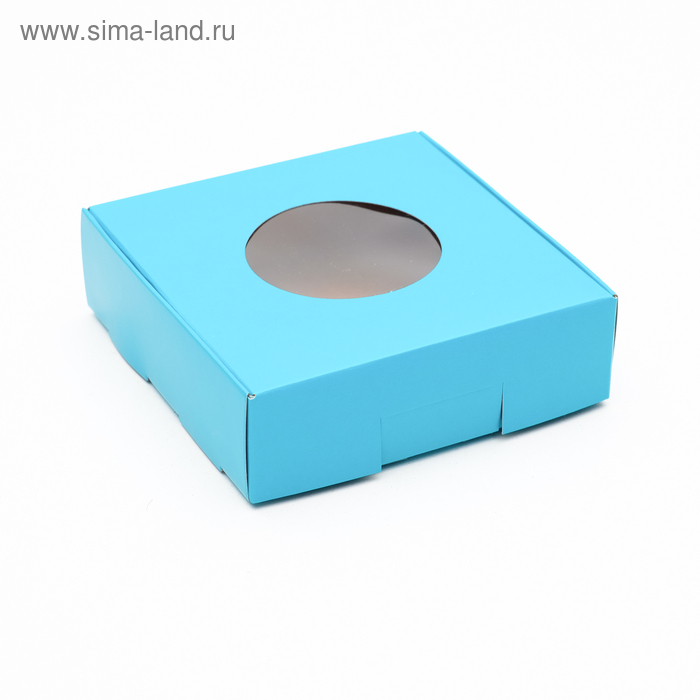 Коробка для печенья, с окном, голубая, 10 х 10 х 3 см - Фото 1