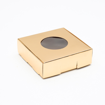 Коробка для печенья, с окном, золотая, 10 х 10 х 3 см