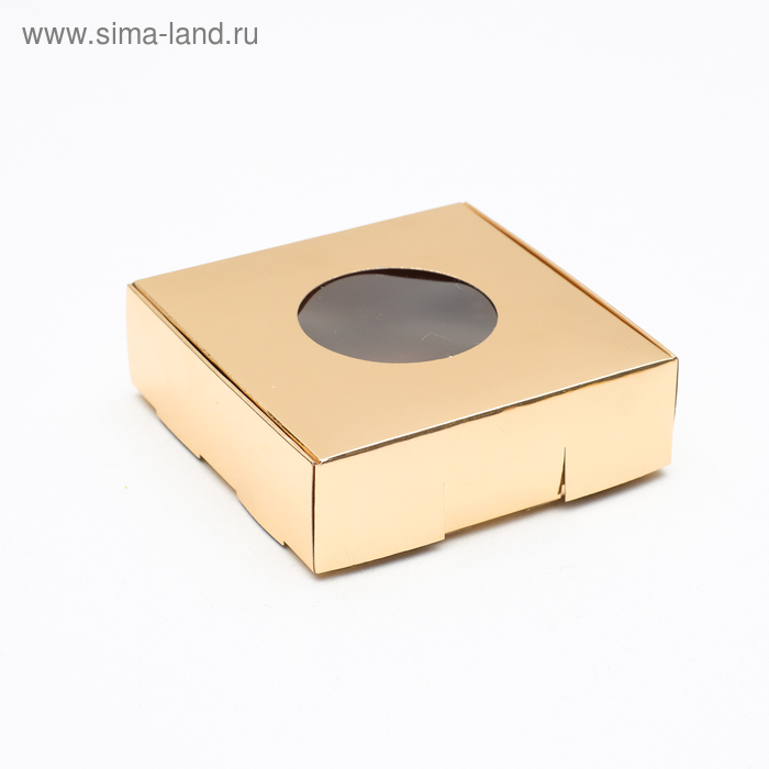 Коробка для печенья, с окном, золотая, 10 х 10 х 3 см - Фото 1