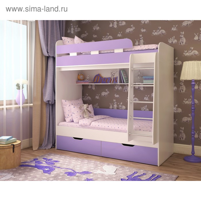 Кровать двухъярусная детская «Юниор-5», цвет белое дерево / ирис
