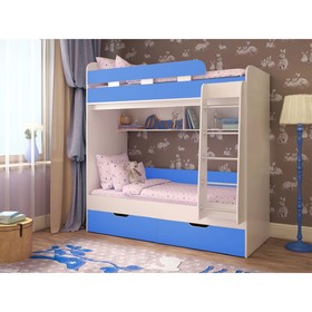 Детская двухъярусная кровать Юниор-5 белое дерево/голубой