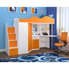 Детская кровать-чердак Пионер белое дерево/оранжевый - Фото 1