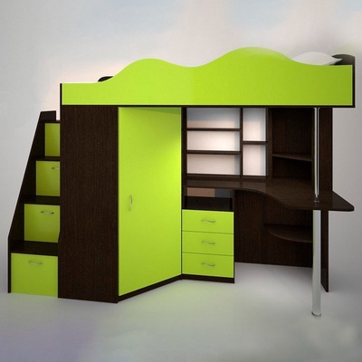 Кровать-чердак детская «Пионер», цвет венге / лайм