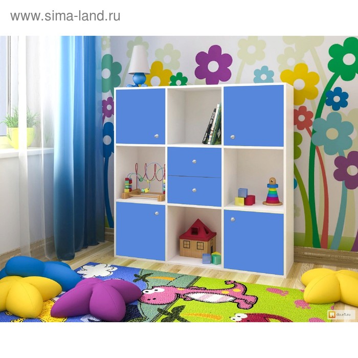 Стеллаж для детской комнаты Джери белое дерево/голубой
