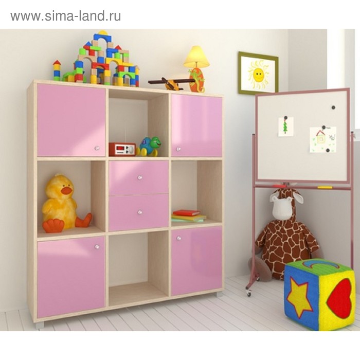 Стеллаж для детской комнаты Джери дуб молочный/розовый