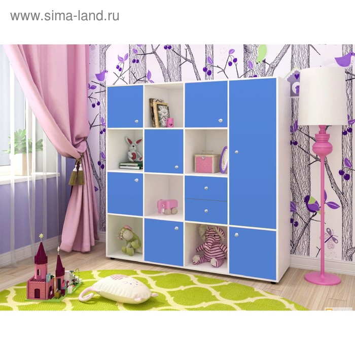 Стеллаж для детской комнаты Джери-2 белое дерево/голубой