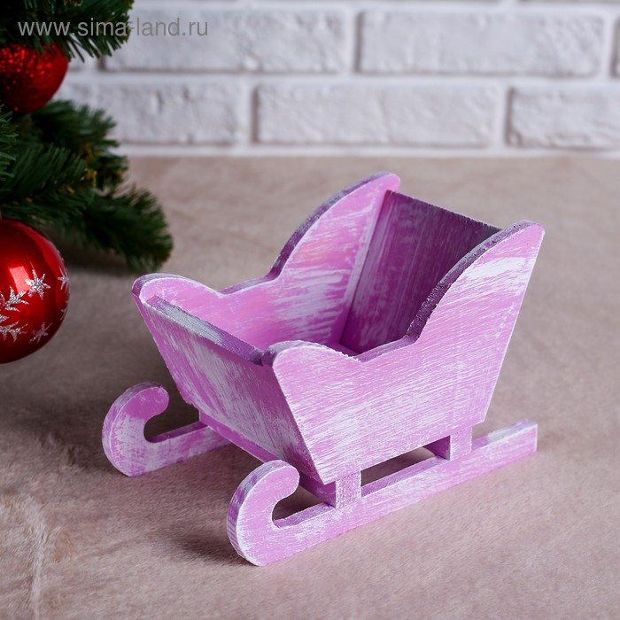Кашпо деревянное 20×12×13 см "Санки", фиолетовая кисть Дарим Красиво - Фото 1
