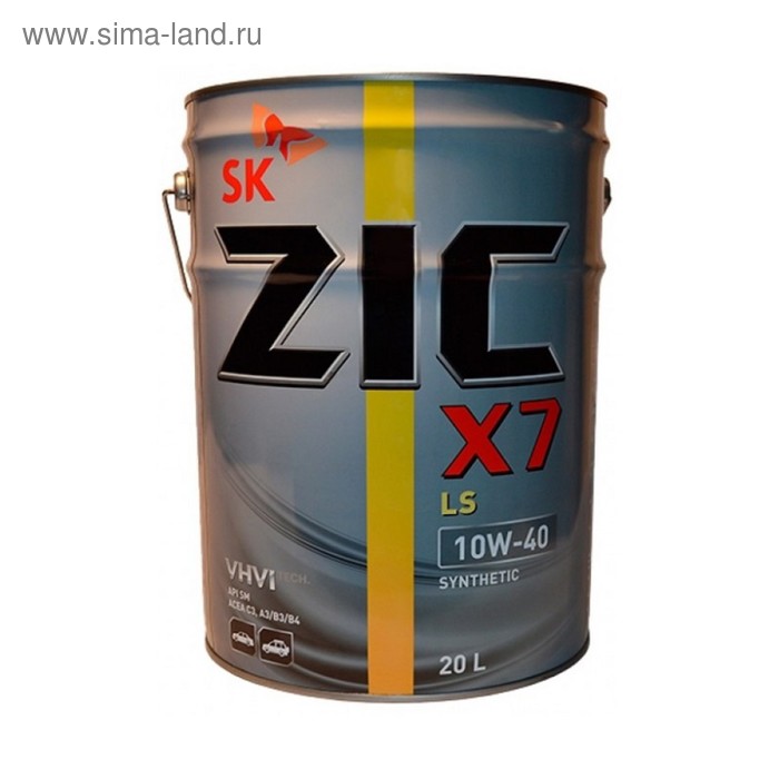 Масло моторное ZIC X7 LS 10W-40, SN/CF, синтетическое, 20 л - Фото 1