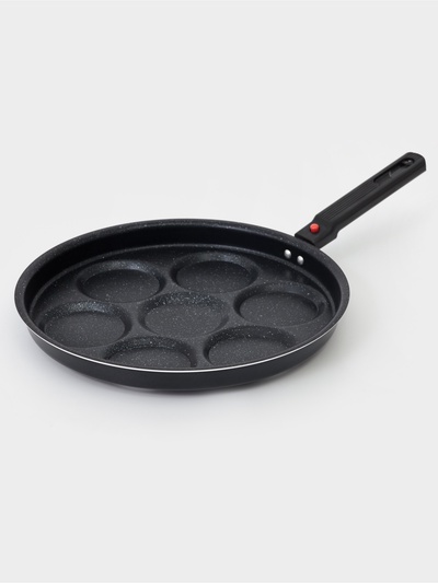 Сковорода - оладница «7 оладий», d=30 см, съёмная ручка, антипригарное покрытие, углеродистая сталь, чёрная