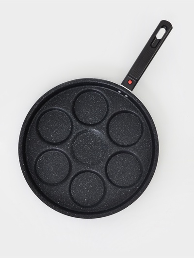 Сковорода - оладница «7 оладий», d=30 см, съёмная ручка, антипригарное покрытие, углеродистая сталь, чёрная