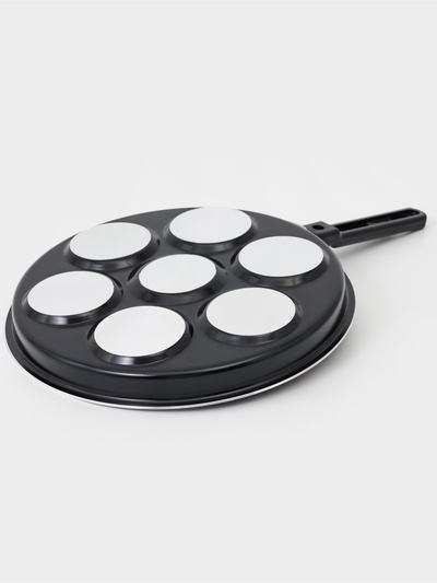 Сковорода - оладница «7 оладий», d=30 см, съёмная ручка, антипригарное покрытие, углеродистая сталь, чёрная