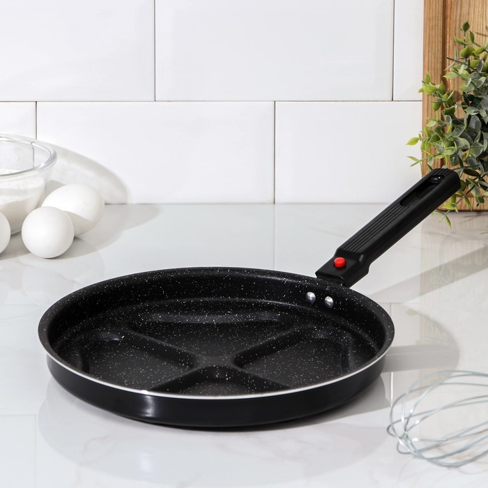 Сковорода-оладница «Вафли-сердце», d=26 см, съёмная ручка, антипригарное покрытие, цвет чёрный - Фото 1