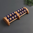 Массажёр деревянный, 16 колёс с шипами, синий, бежевый - Фото 4