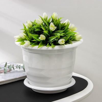 Горшок для цветов с поддоном «Виола», 3,5 л, пластиклвый, белый