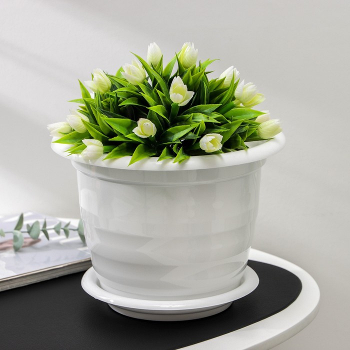 Горшок для цветов с поддоном «Виола», 3,5 л, пластиклвый, белый - Фото 1