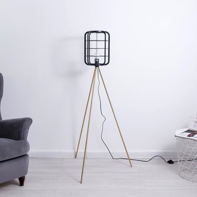 Торшер «Лофт», E27, 40 Вт, чёрный-золото, 24.5×24.5×140 см