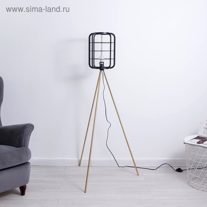 Торшер «Лофт», E27, 40 Вт, чёрный-золото, 24.5×24.5×140 см - Фото 1