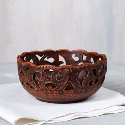 Конфетница "Глинка", резка, красная глина, 16*16*8 см, микс