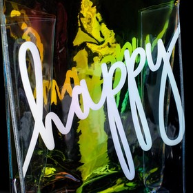 Пакет подарочный из голографического пластика, упаковка, Happy, 13×23×6 см