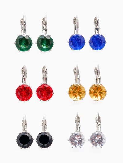 Серьги со стразами «Конфетти», каникулы круг, цвет МИКС в серебре