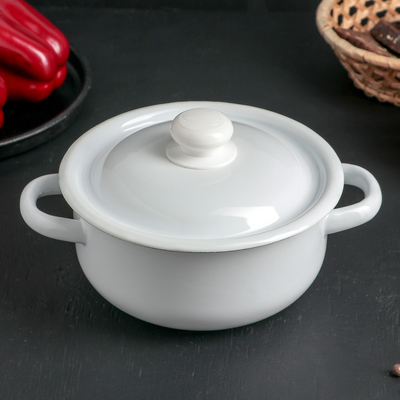 Кастрюля эмалированная, 1.5 л, цвет белый