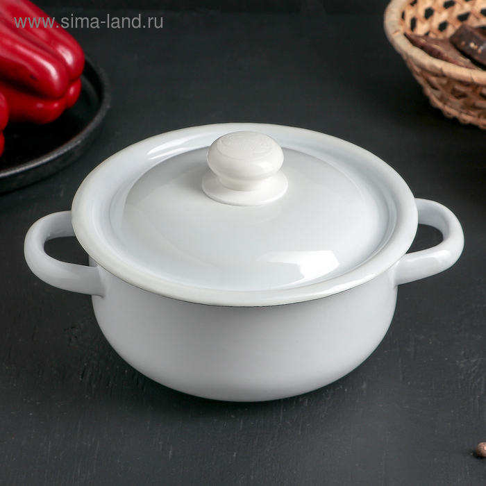 Кастрюля эмалированная, 1.5 л, d=17.5 см, с крышкой, без деколи, белая - Фото 1